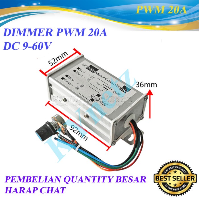 Pwm 20A Dc 9-60V Pwm Speed Controller Kecepatan Motor