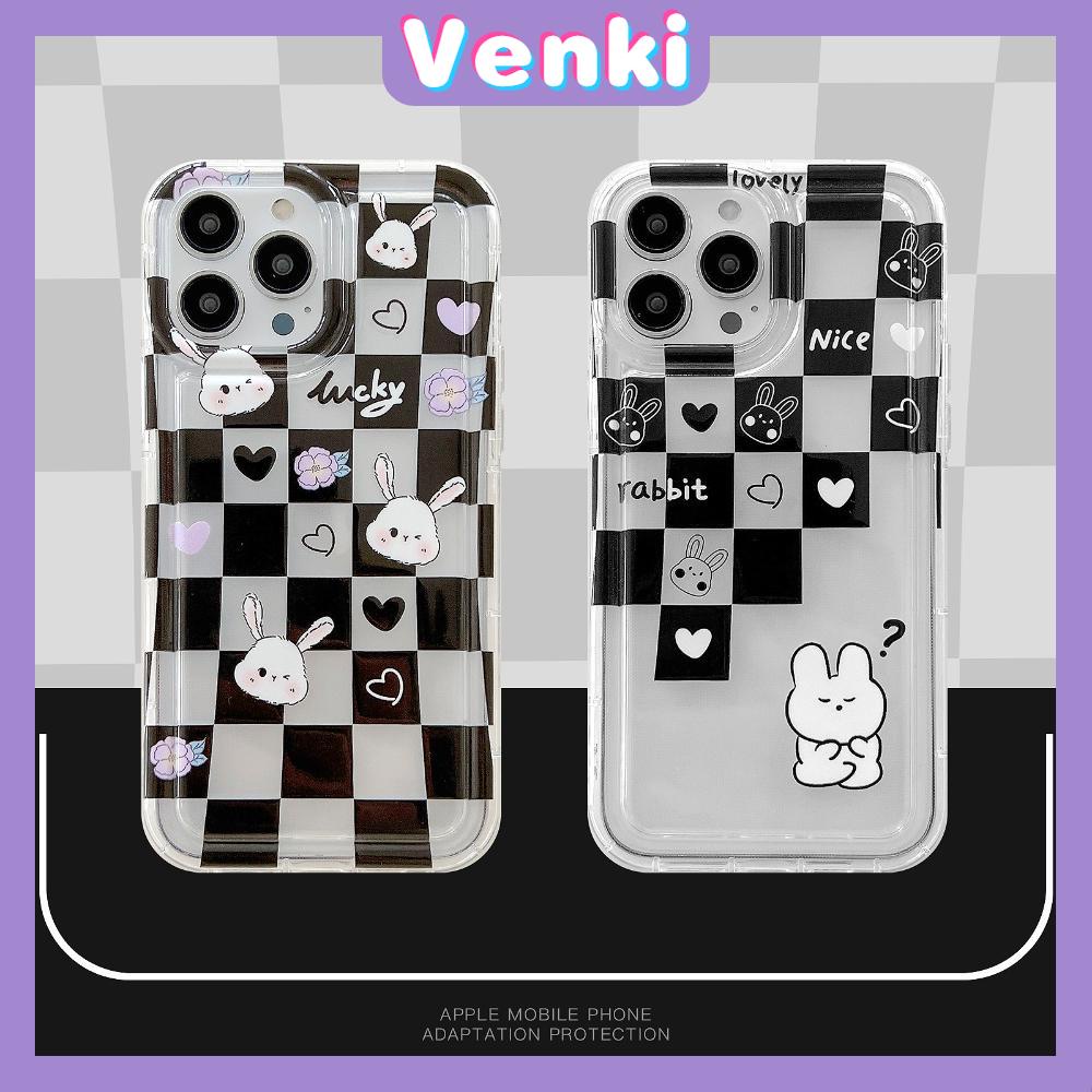 Case For iPhone 14 Pro Max TPU Soft Jelly Airbag Case Checkerboard Bunny Clear Case Camera Protection Shockproof For iPhone 14 13 12 11 Plus Pro Max 7 Plus X XR