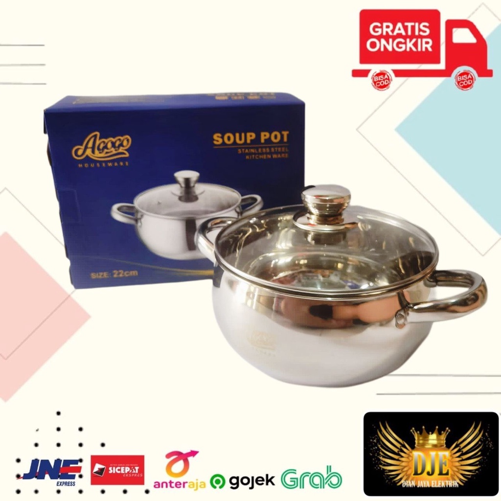 Calypso soup pot/ panci sup tutup kaca stainless 22cm 24cm