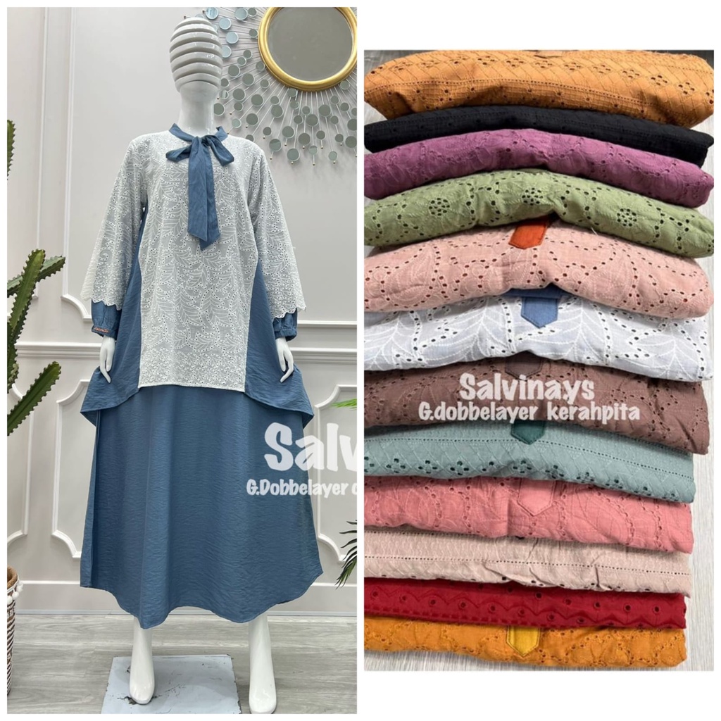Gamis Salvina Dobellayer Kerah Tali / gamis bordir salvina ys
