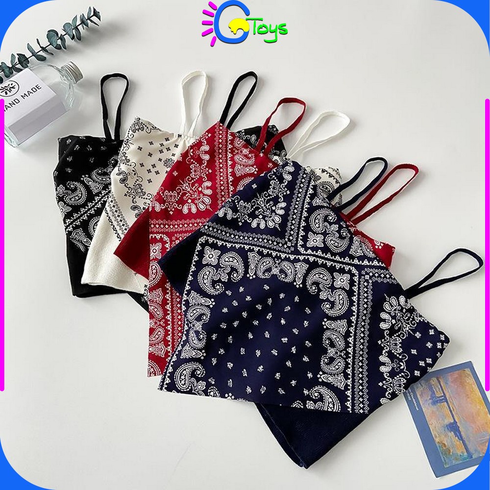 CR-P124 Tank Top Segitiga Model Crop Top Motif Hailey Scarf / Tanktop Atasan Wanita Tanpa Lengan / T