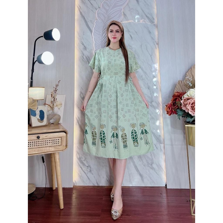 Chibi Daster Kekinian Jamu Gendong Dress Wanita Rayon Premium Lengan Pendek Baju Batik Harian Woman Clothes LD 110 cm