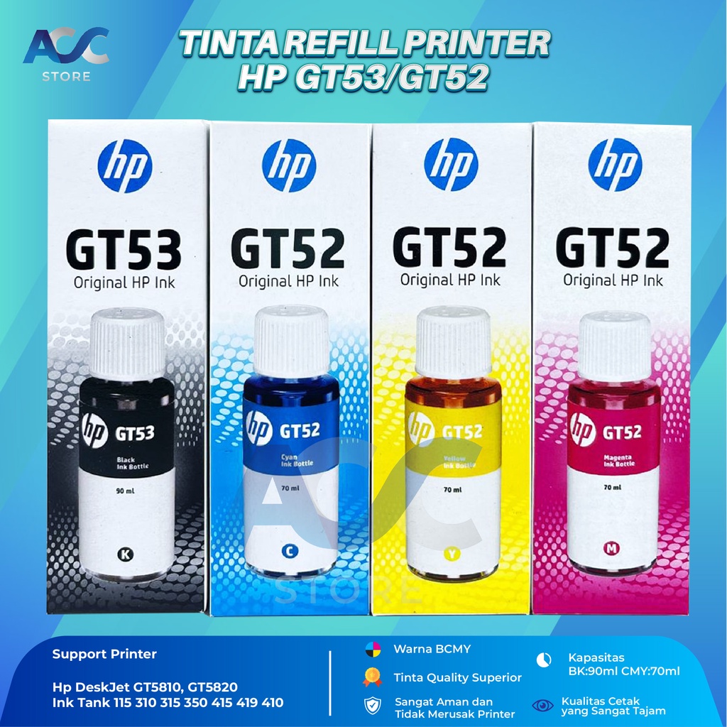 1 SET 4 PCS Tinta HP GT53 GT52 Isi Ulang Printer GT5810 GT5820 New