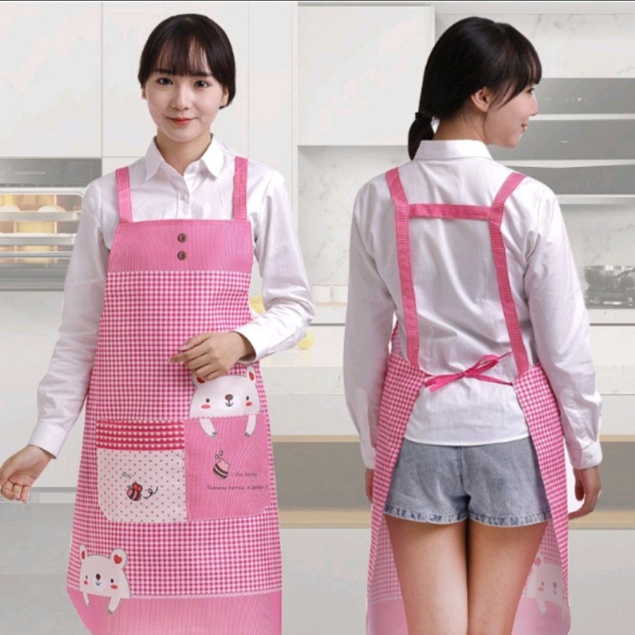 EM Apron celemek masak barista dapur motif beruang waterproof