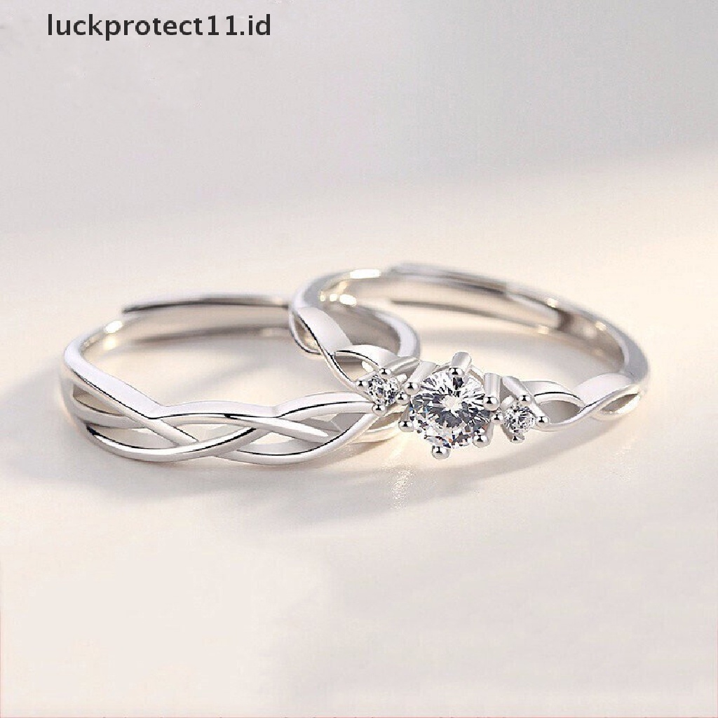 /Fashion Hot// Fashion// 1pasang Cincin Pasangan Kristal Berlian Pernikahan Pertunangan Perhiasan Adjustable Rings.