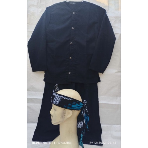 Stelan baju pangsi dewasa hitam polos free iket batik size S,M,L,XL
