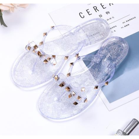 Sandal Sendal Flat Jelly Wanita Fashion Dewasa Model Pita Stud Bling Bling Sandals