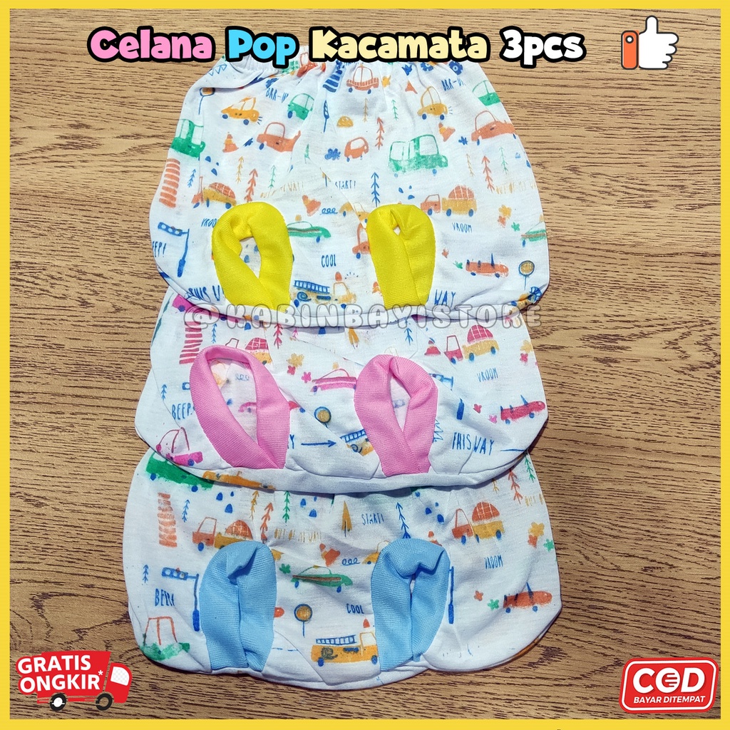 3 Pcs Celana Pop Kacamata Karakter Bayi Newborn