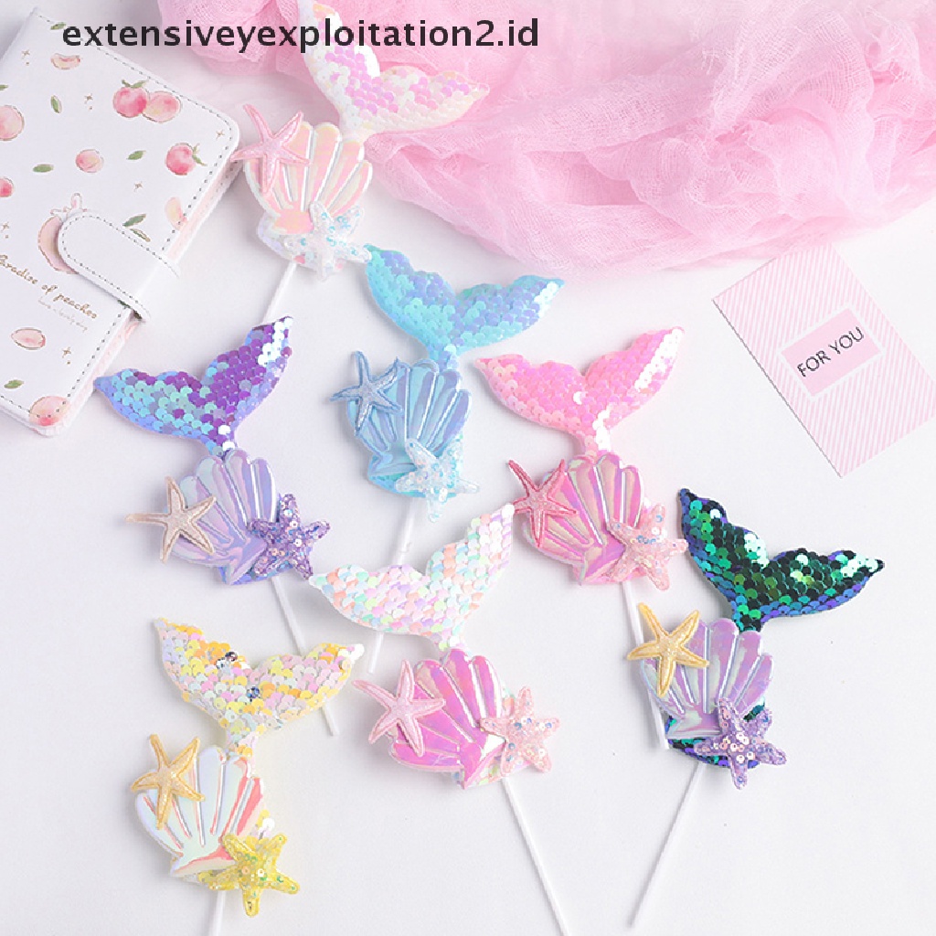 {NEW} 1pc Payet Cangkang Mermaid Tail Payet Topper Kue Muffin Cupcake Hiasan Pesta.