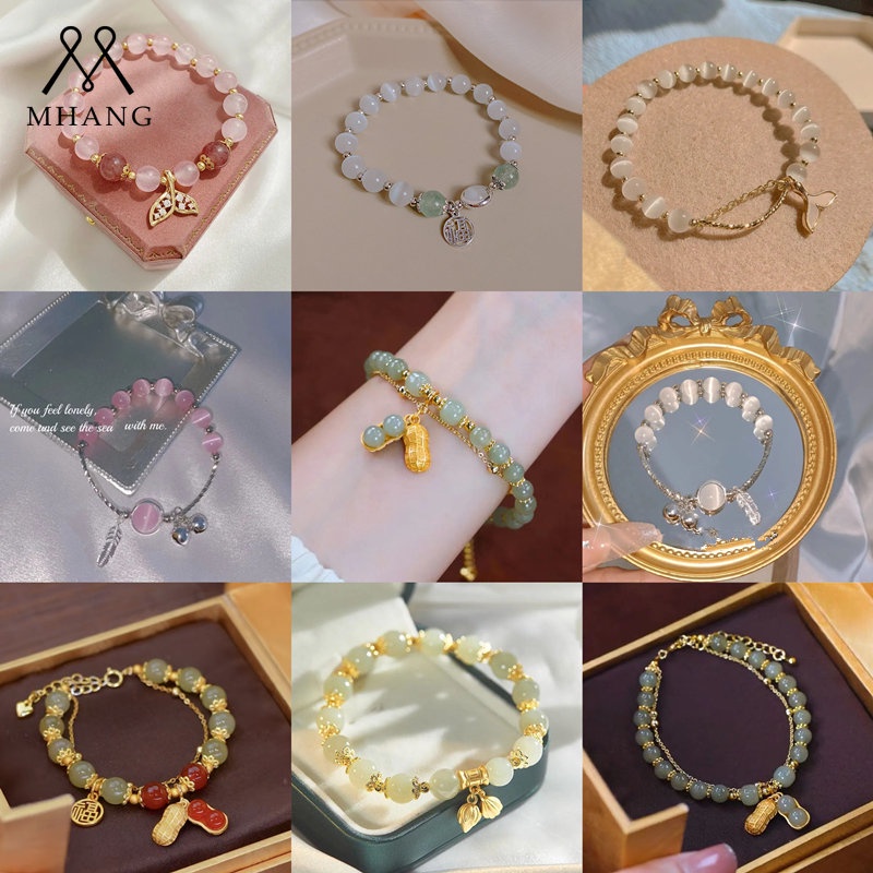 Multi Gaya Zamrud Hijau Opal Gelang Manik-Manik Korea Vintage Multi-layer Gelang Kristal Wanita Hadiah Keberuntungan