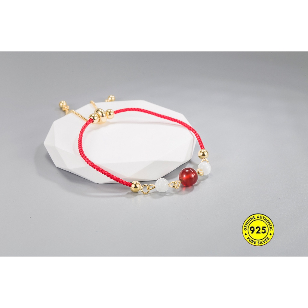 Gelang Tarik Manik-Manik Opal Kacang Merah Untuk Wanita U1483