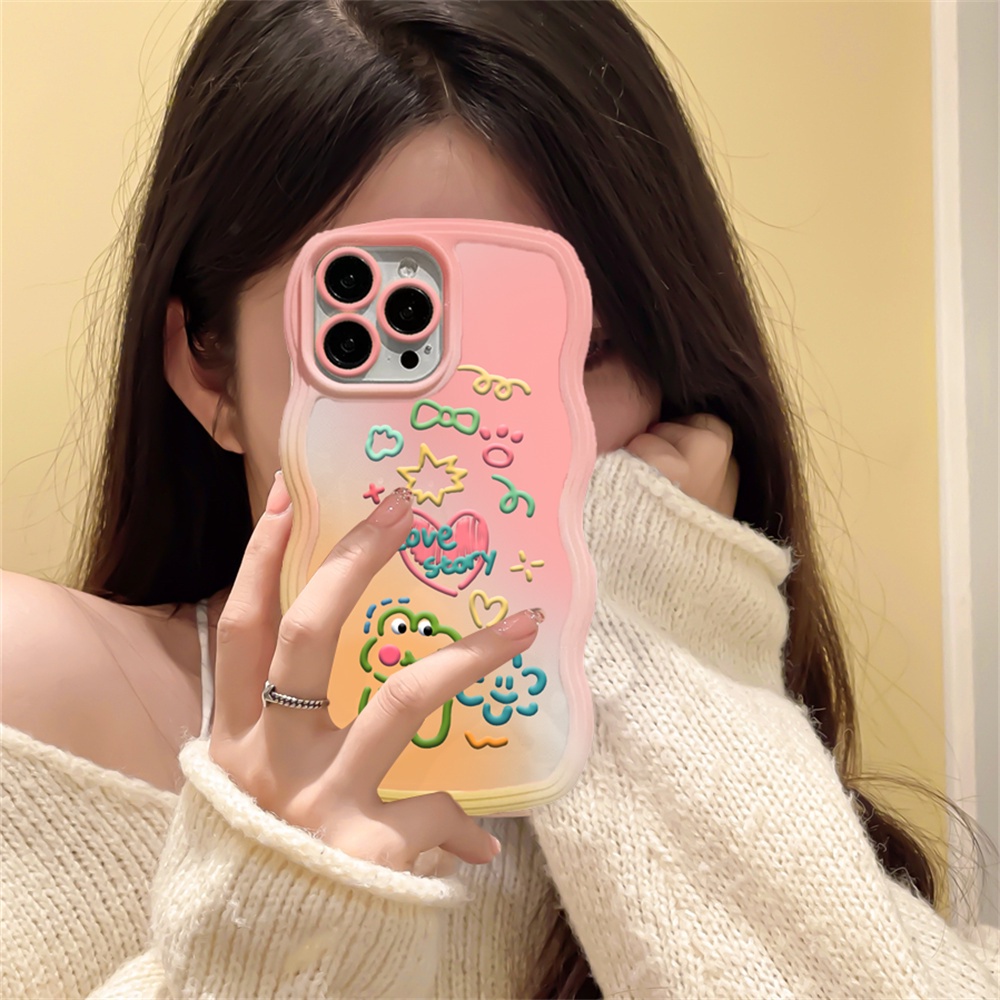 Oppo A17 A57 2022 A77S A15 A16K A54 A53 A12 A5S A7 A3S A11k A31 A52 A92 A94 A93 A37 F9 A1K A76 Doodle Animals Dan Love Wave Edge TPU Phone Case Cover