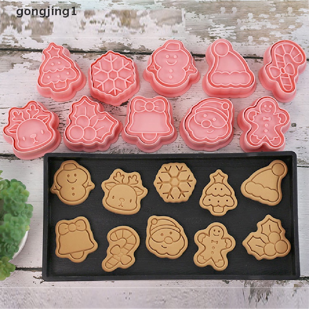 Ggg 10Pcs Pemotong Kue Kering Natal Kartun Santa Snowman Pohon Elk Biskuit Cetakan ID