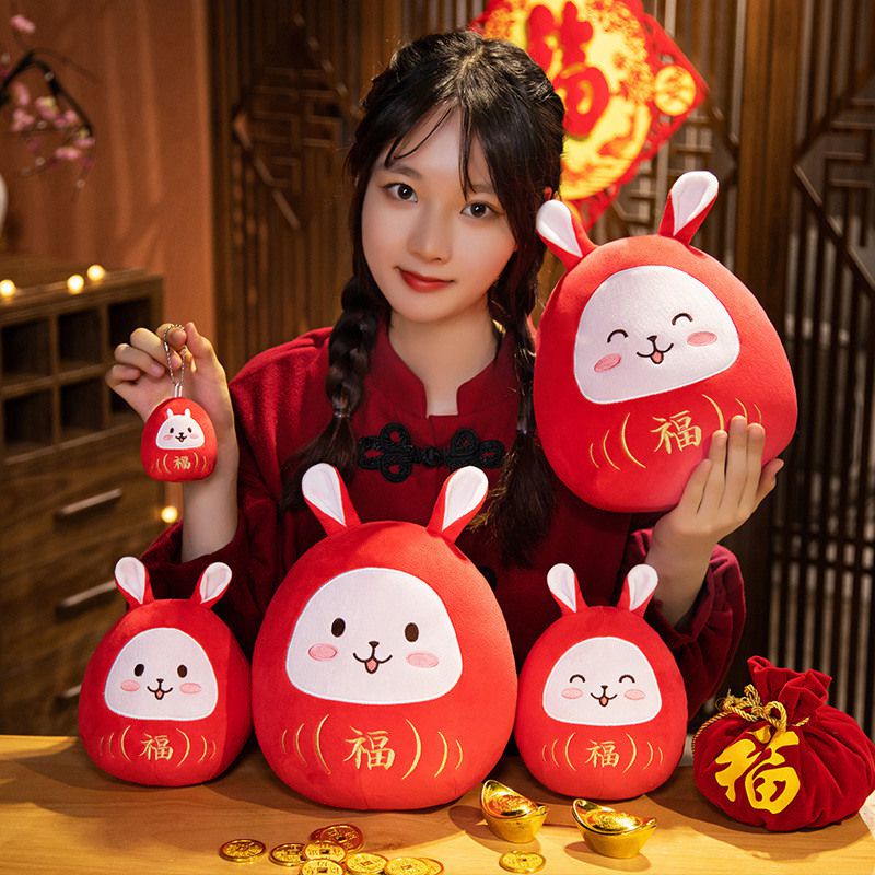 Hadiah Boneka Happy New Year Merah Kelinci Menggemaskan Untuk Perusahaan