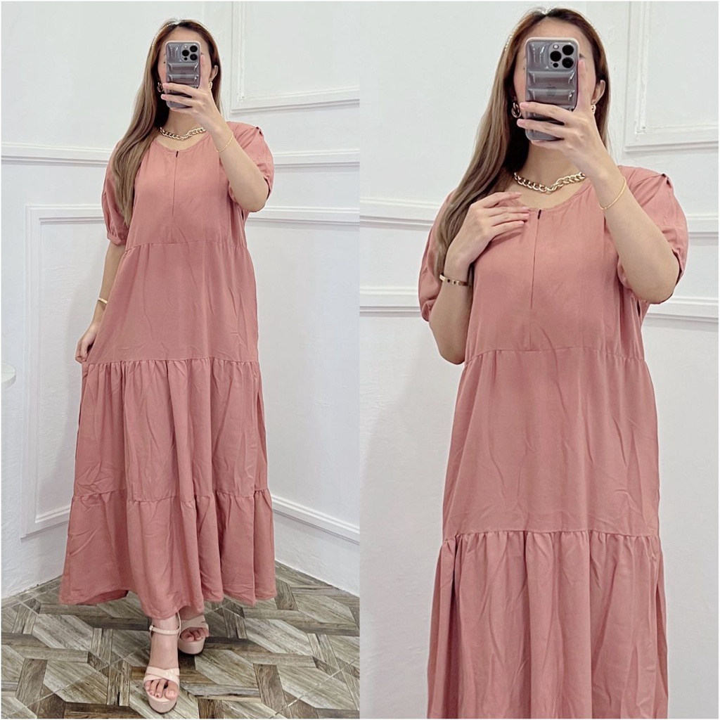 Dress Rayon Polos Busui Resleting Depan Daster Wanita Lengan Pendek