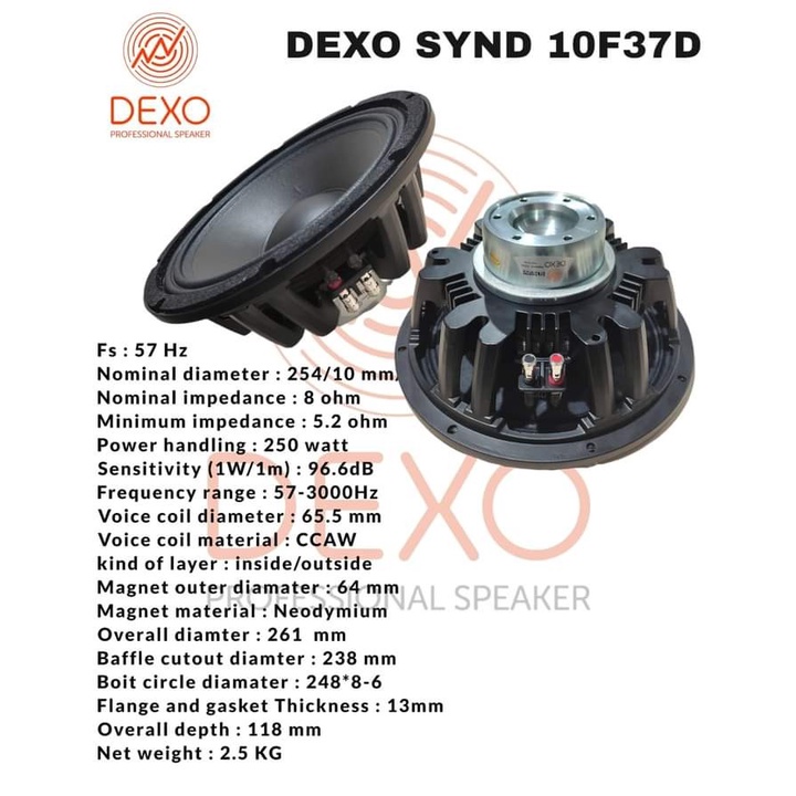 SPEAKER DEXO 10 INCH NEODYUM SYND 10F37D SPEAKER DEXO SYND 10F37D