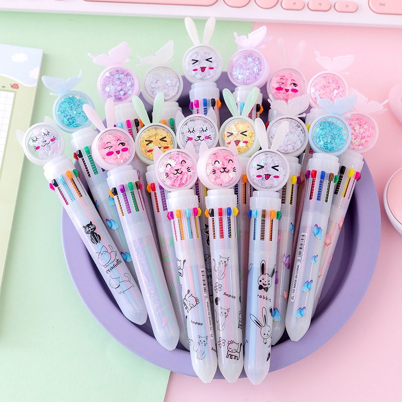 Bulpoin Pena Pulpen Ballpoint Multi Warna Multicolor 10 in 1 / 6 in 1 / 8 in 1 Motif Lucu Dino Unicorn Flamingo Beruang Rusa Natal Chrismast Warna Warni Untuk Anak Siswa Dewasa Alat Tulis Sekolah Kerja Model Tekan Gift Sovenier