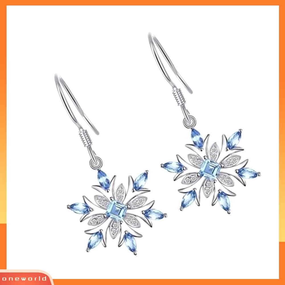 [WONE] Wanita Safir Imitasi Hias Snowflake Menjuntai Kait Anting Hadiah Perhiasan Pernikahan