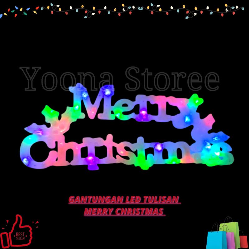 Hiasan Dekorasi  Pohon Natal / Lampu LED Tulisan Merry Christmas