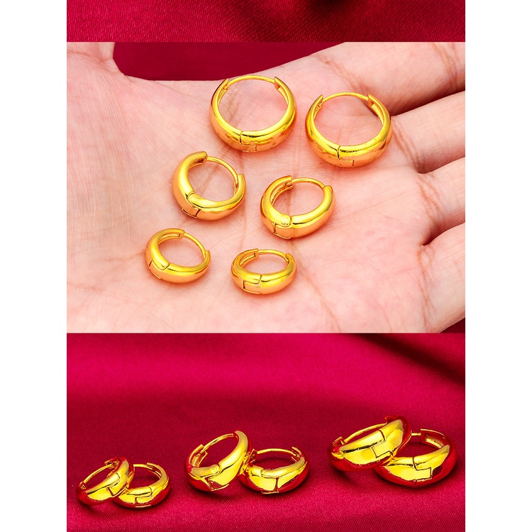 Goldkingdom Perhiasan Fashion Emas Asli Kadar 375 Bangkok Aksesoris Ready Stock Wanita Minimalis Glossy Underbutton Menebal Anting