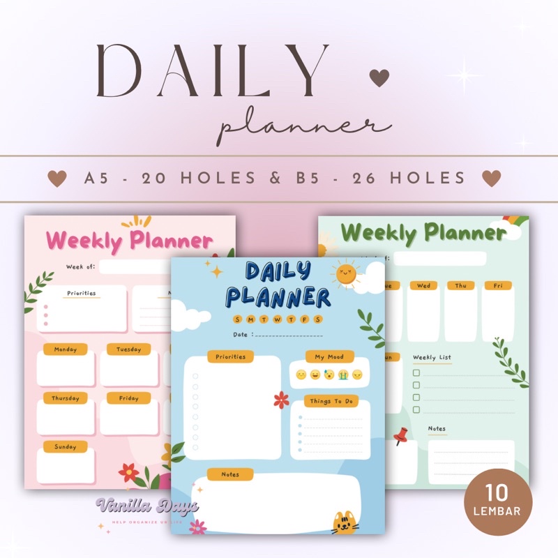 

[] Daily Planner Agenda Memo Notes Monthly Weekly Check List Kertas Refill Isian Binder Bullet Journal Bujo Loose Leaf Diary A5 B5 Fillable Catatan Harian Mingguan Bulanan Printable Goals Student Pelajar Produktif Productive Jadwal Editable Undated