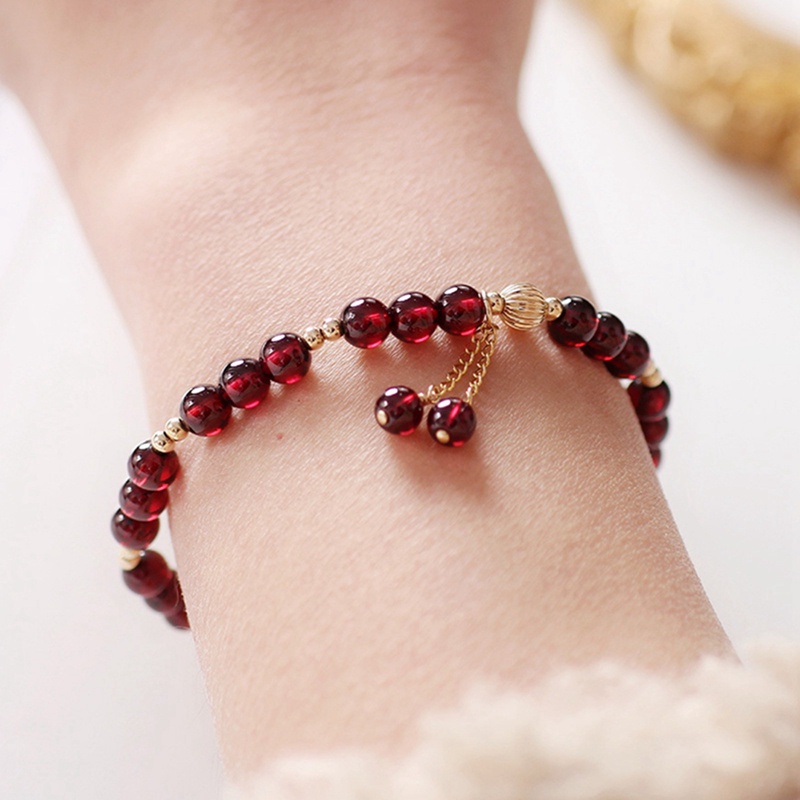 Gaya Baru Cahaya Mewah Desain Niche Fashion Kristal Garnet Gelang Wanita