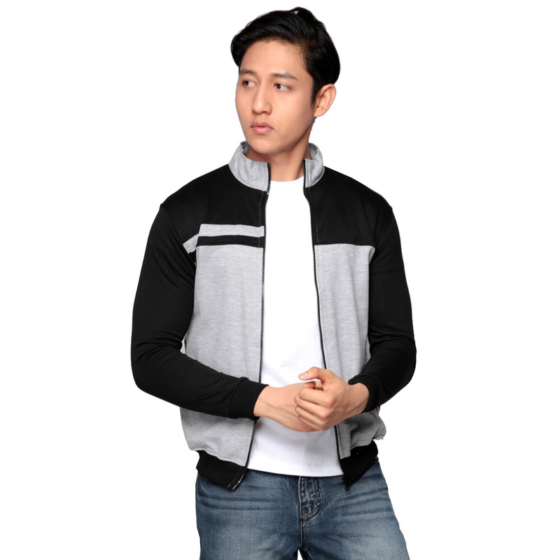 GIOFLO Jaket Olahraga Sport Pria Terkini Abu - Hitam / JAK 2273