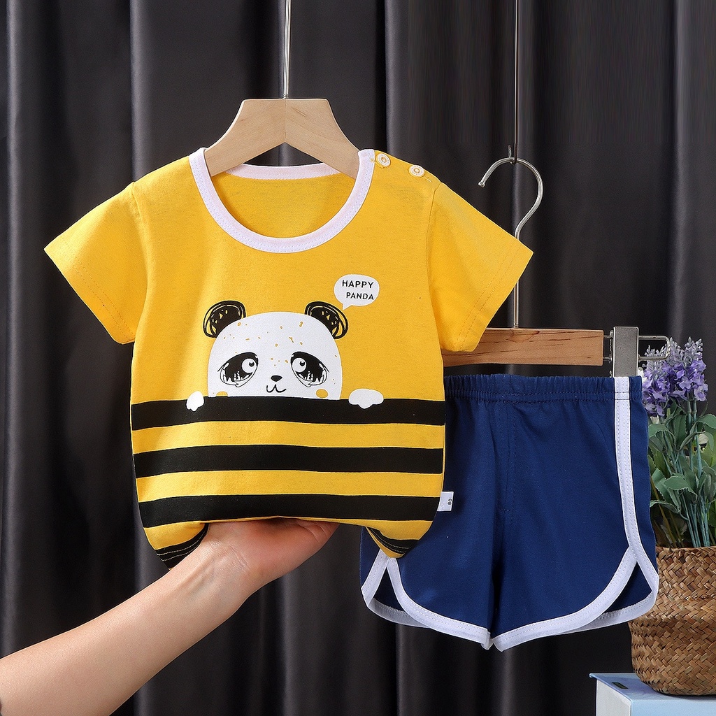 Baju anak baju bayi import Korea base putih karakter printing anti luntur setelan anak stelan bayi