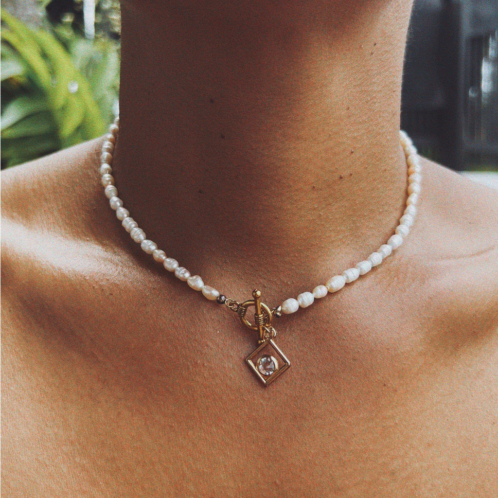 Freshwater 4mm Pearl Necklace with Crystal Pendant