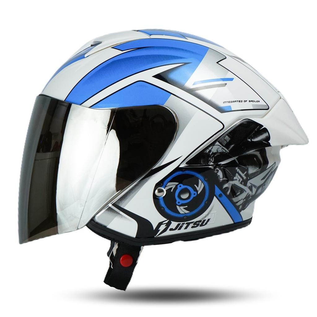 Jitsu Helm Half Face Moto Engine White blue