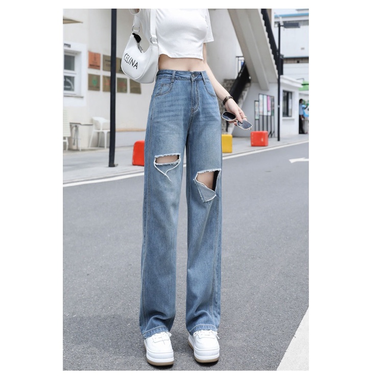 celana jeans kulot sobek boyfriend jeans celana jeans high waist wanita celana panjang kekinian dewasa ripped denim ootd tebaru