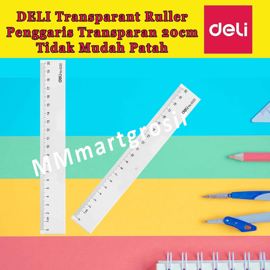 DELI / Transparant Ruller / Penggaris Transparant 20cm / Penggaris Plastik