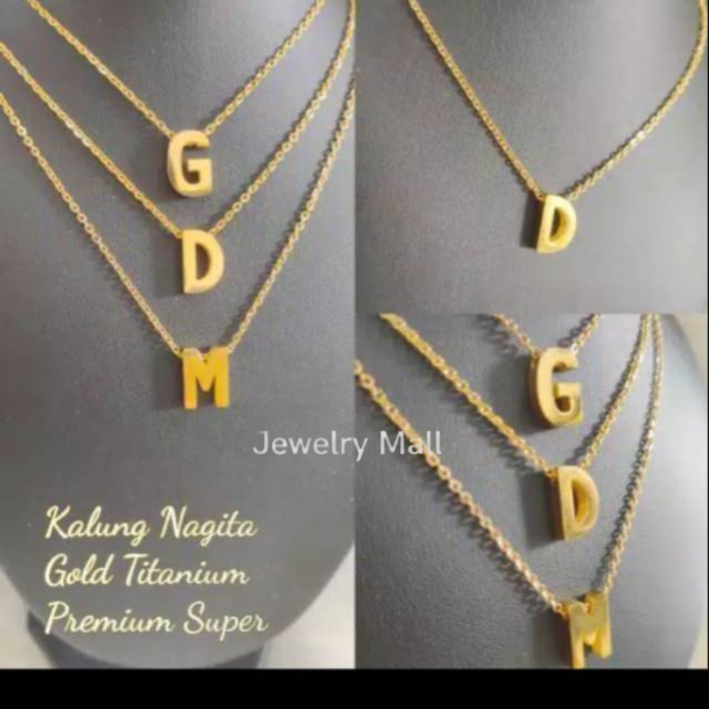 CSL kalung nama inisial huruf abjad liontin nagita titanium xuping A smpai Z Gold Silver Anti Karat Anti Luntur Selamanya