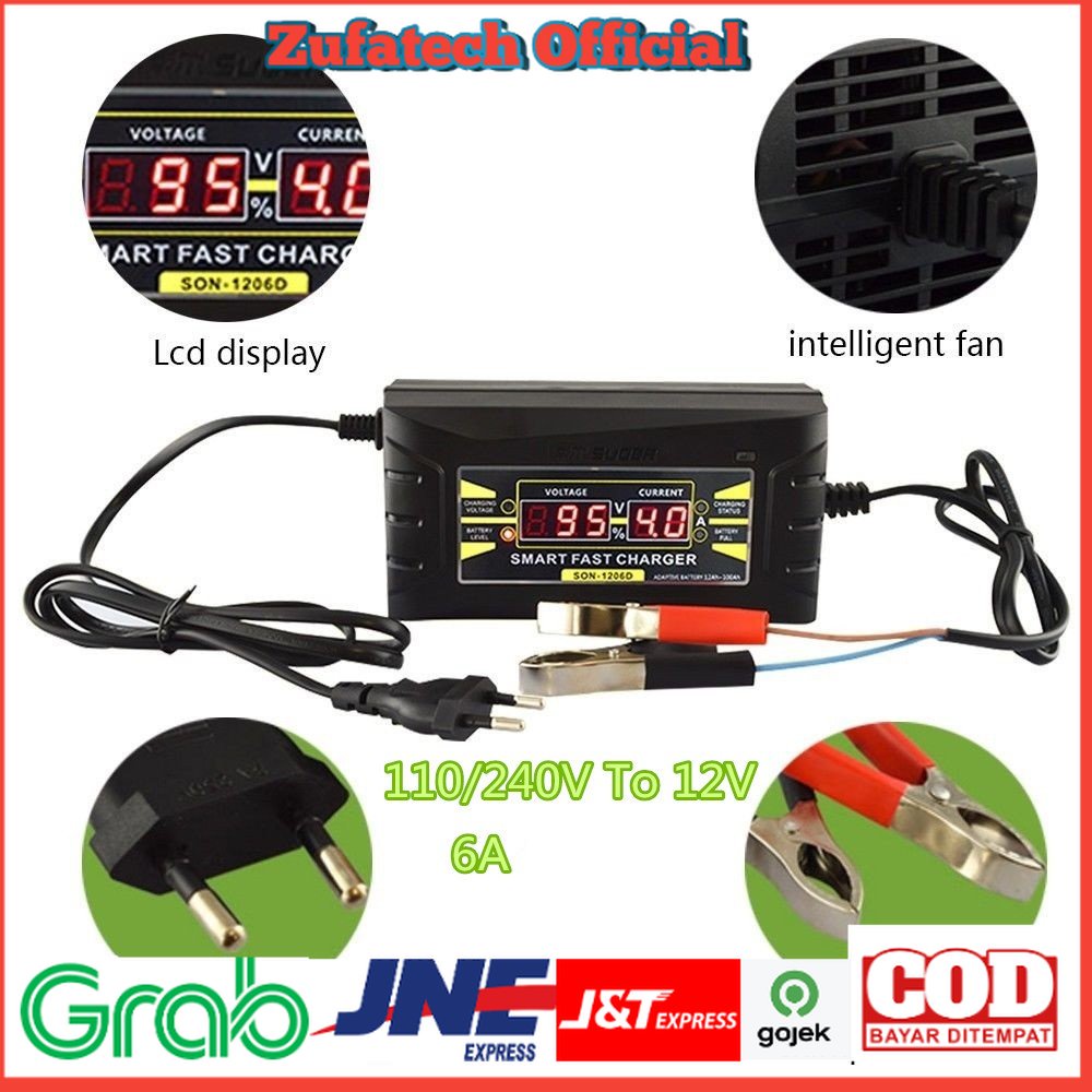 Taffware Charger Aki Mobil Wet Dry Lead Acid Digital Smart Battery Charger 12V6A - SON-1206D - Black