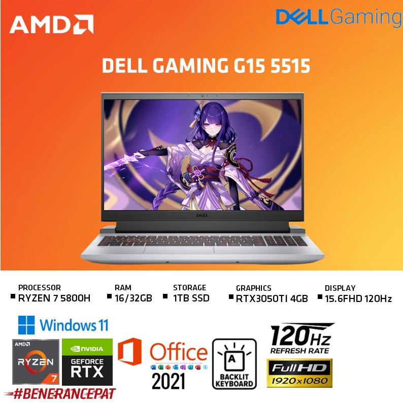 DELL GAMING G15 5515 RTX3050TI 4GB  RYZEN 7 5800H 16GB 1TB SSD W11+OHS 15.6FHD 120HZ BLIT
