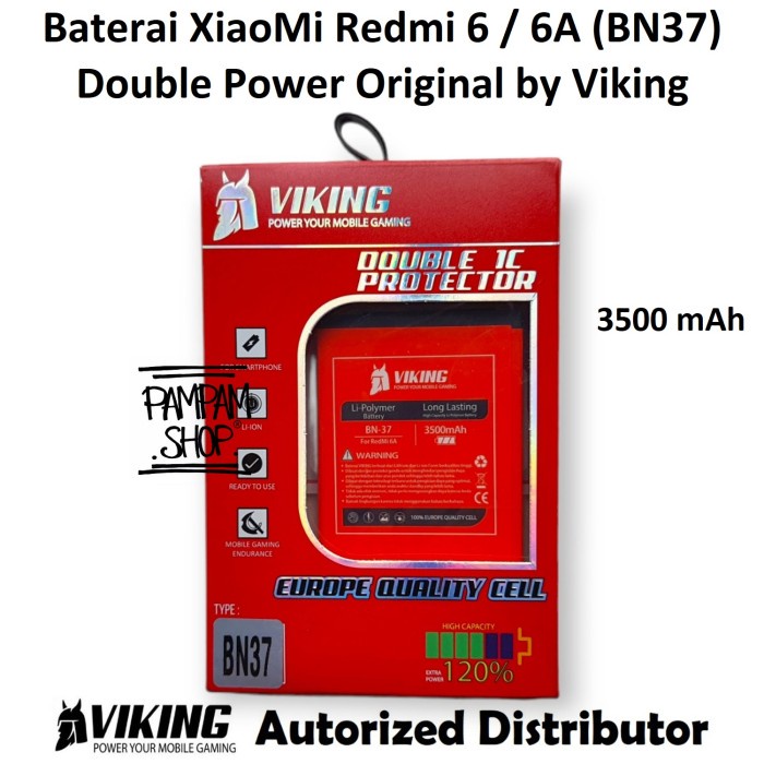 BATERAI VIKING DOUBLE POWER ORIGINAL XIAOMI BN37 REDMI 6 6A BN 37 ORI