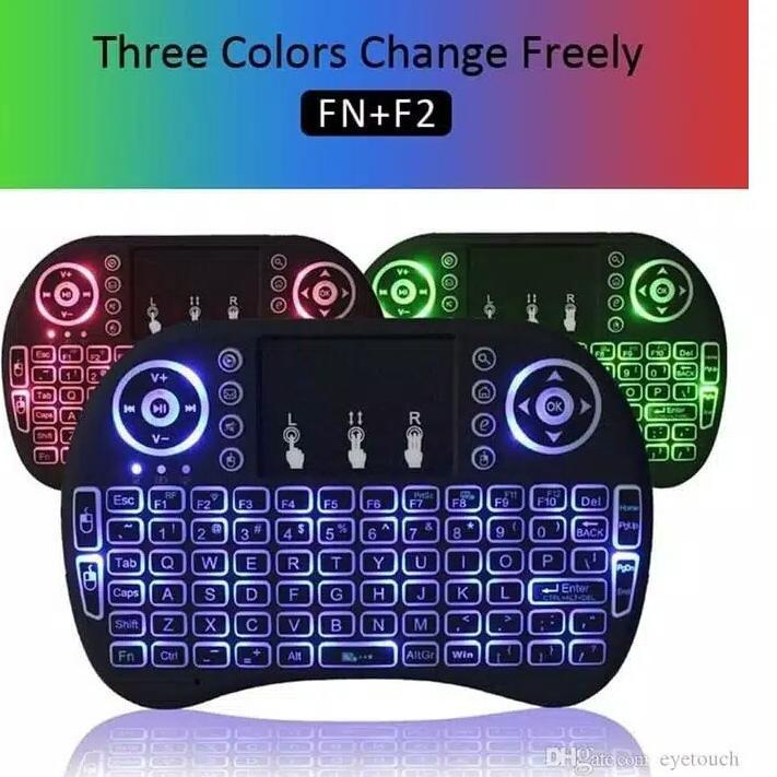 Update Murah Trend-Keyboard Air Mouse i8 Mini Keypad Wireless Touchpad Backlight Rainbow