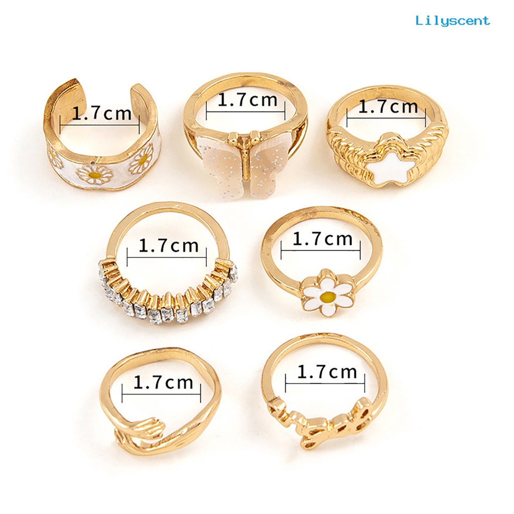 [LS]7 Pcs Cincin Knuckle Kupu-Kupu Gothic Wanita Indah Stackable Finger Rings Perhiasan Hadiah