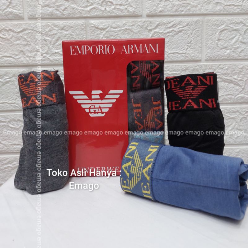 Emago - 3 Pcs Celana Dalam Murah / Daleman Lelaki / Pakaian Dalam Pria/ Underwear Impor/ Sempak Cowo/ Cangcut Laki-laki/ CD Cwo / Celana Boxer / Celana Kolor Tali Karet Mirah Warna Ukuran