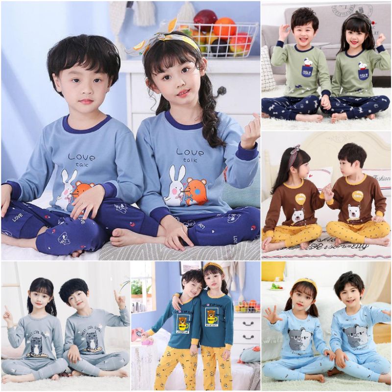 Baju tidur anak laki laki / piyama anak import / stelan panjang piyama anak pria 3 - 9 Tahun