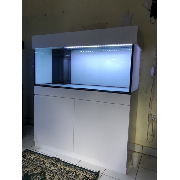 AQUARIUM 120x50x50cm + MEJA KABINET FINISHING HPL TINGGI 80cm SIAP PAKAI