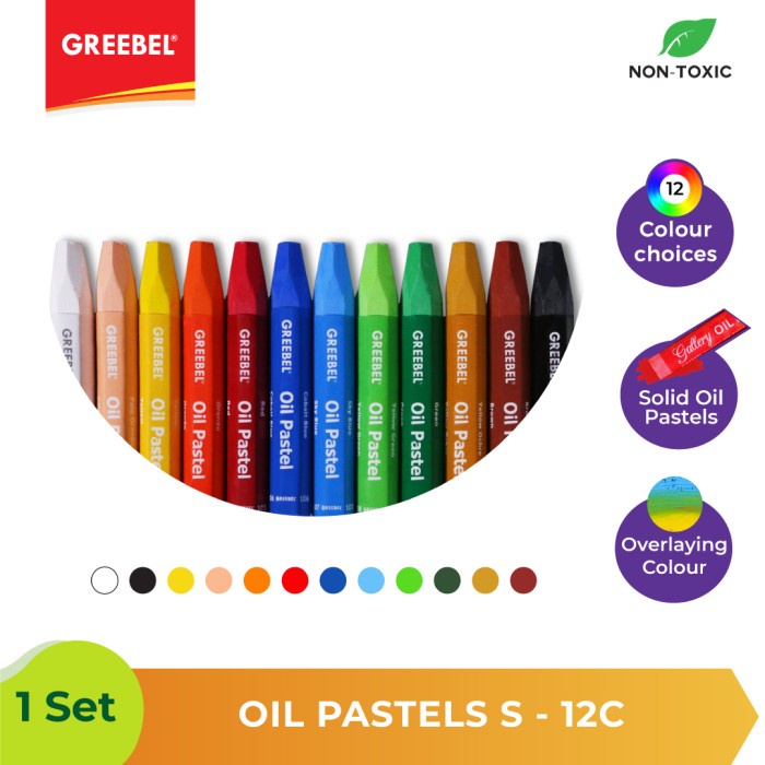 Oil Pastel Greebel PP 12 Warna Non Toxic 12C-S - Hard Case