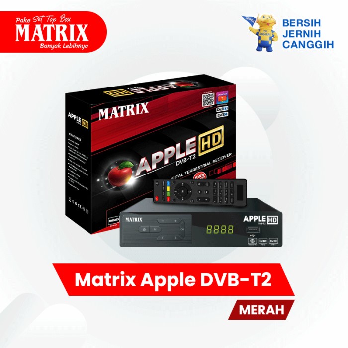 $$$$] SET TOP BOX DVBT2 MATRIX APPLE HD MERAH New Version TV DIGITAL