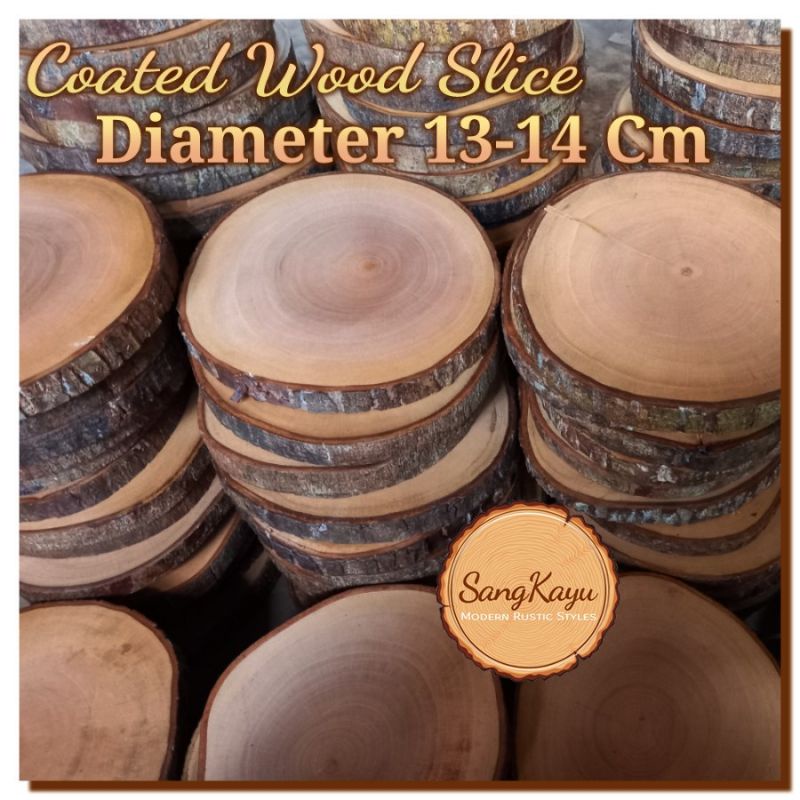 Natural wood slice diameter 13-14 cm tatakan kayu hiasan dinding dekor