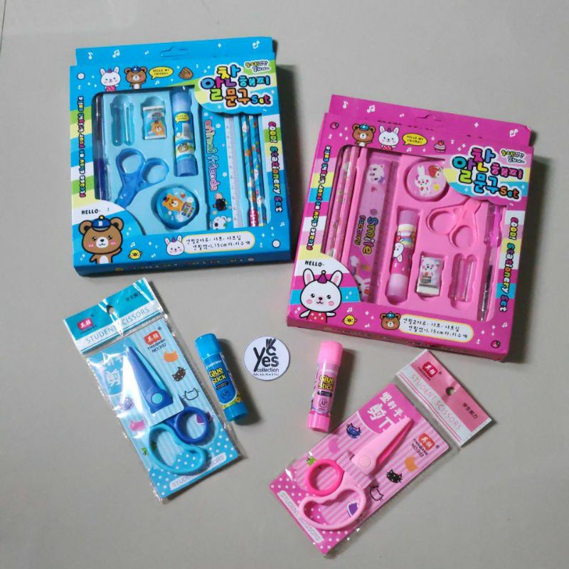 Set Alat Tulis Pensil 10in1 Sekolah anak Pulpen Pen Penghapus Penggaris Rautan Gunting Lem Stationery Set Kids School ATK