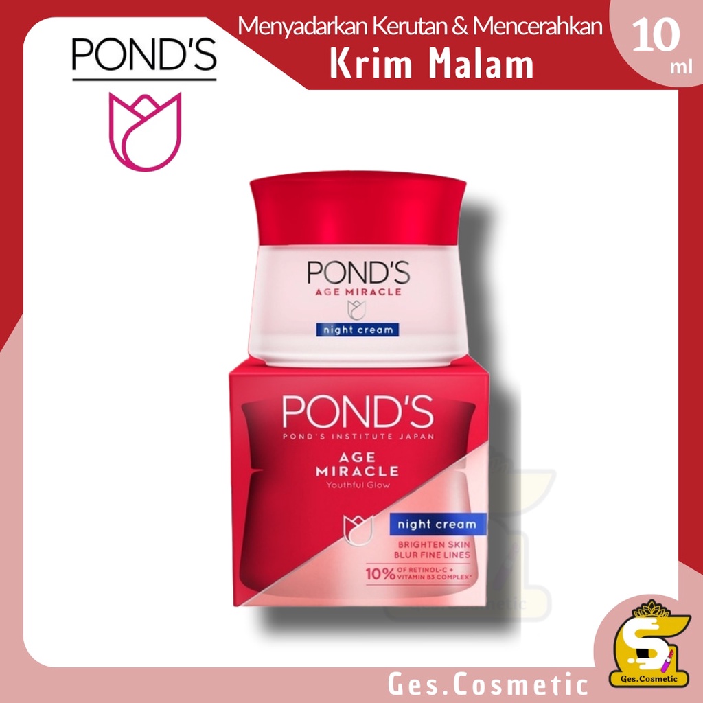 (Exp 2026)  Ponds Age Miracle Night Cream Moisturizer Anti Aging+Glowing With Retinol & Spf18 10G KR