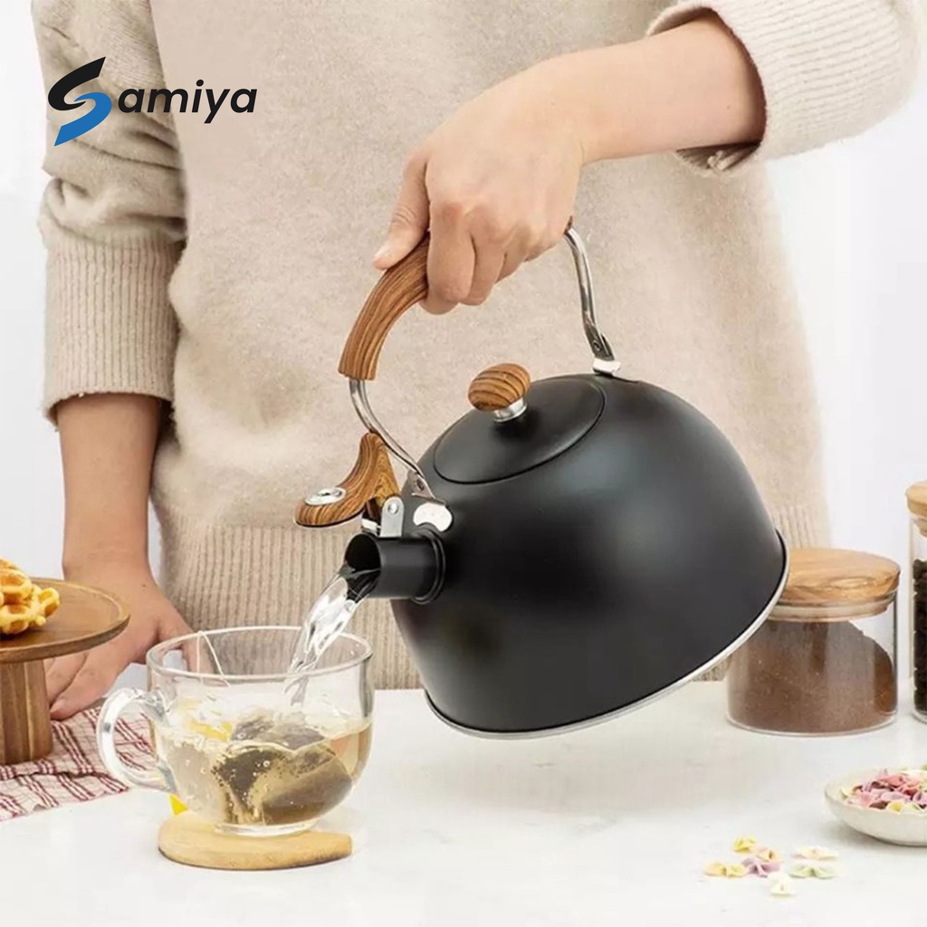 teko pemanas air wood grain nordic style / whistle kettle ceret kopi teh bunyi siul / whistling coffee tea pot water kettle