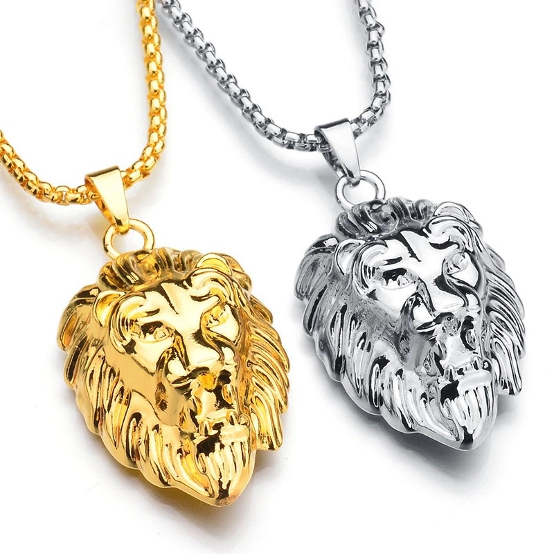 2022fashion Kepala Singa Liontin Kalung Unisex Kepribadian Lion King Liontin Kalung Vintage Sweater Rantai Fashion Perhiasan Hadiah Grosir