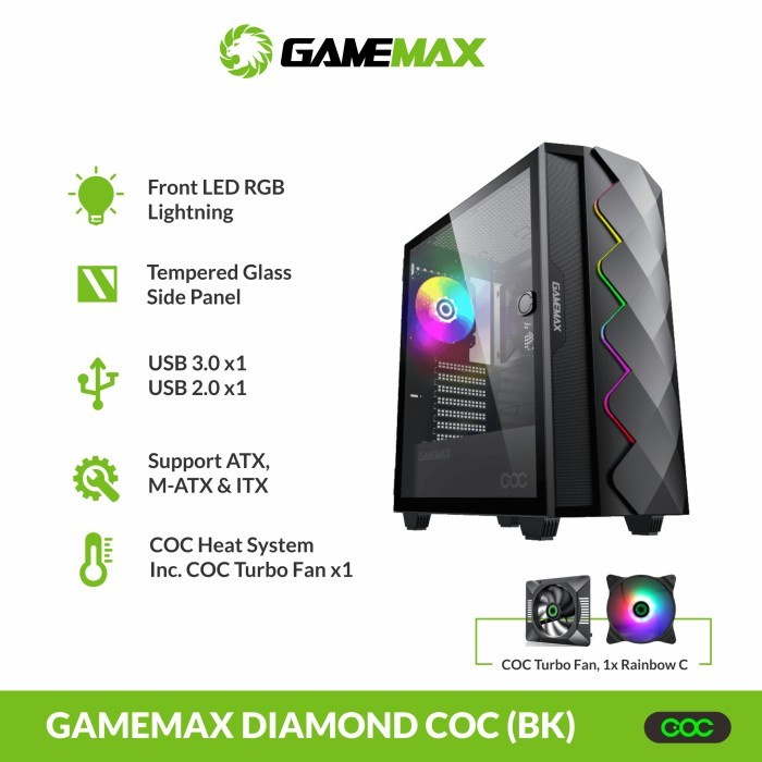 Gamemax Diamond Black COC PC Case with COC Turbo Fan
