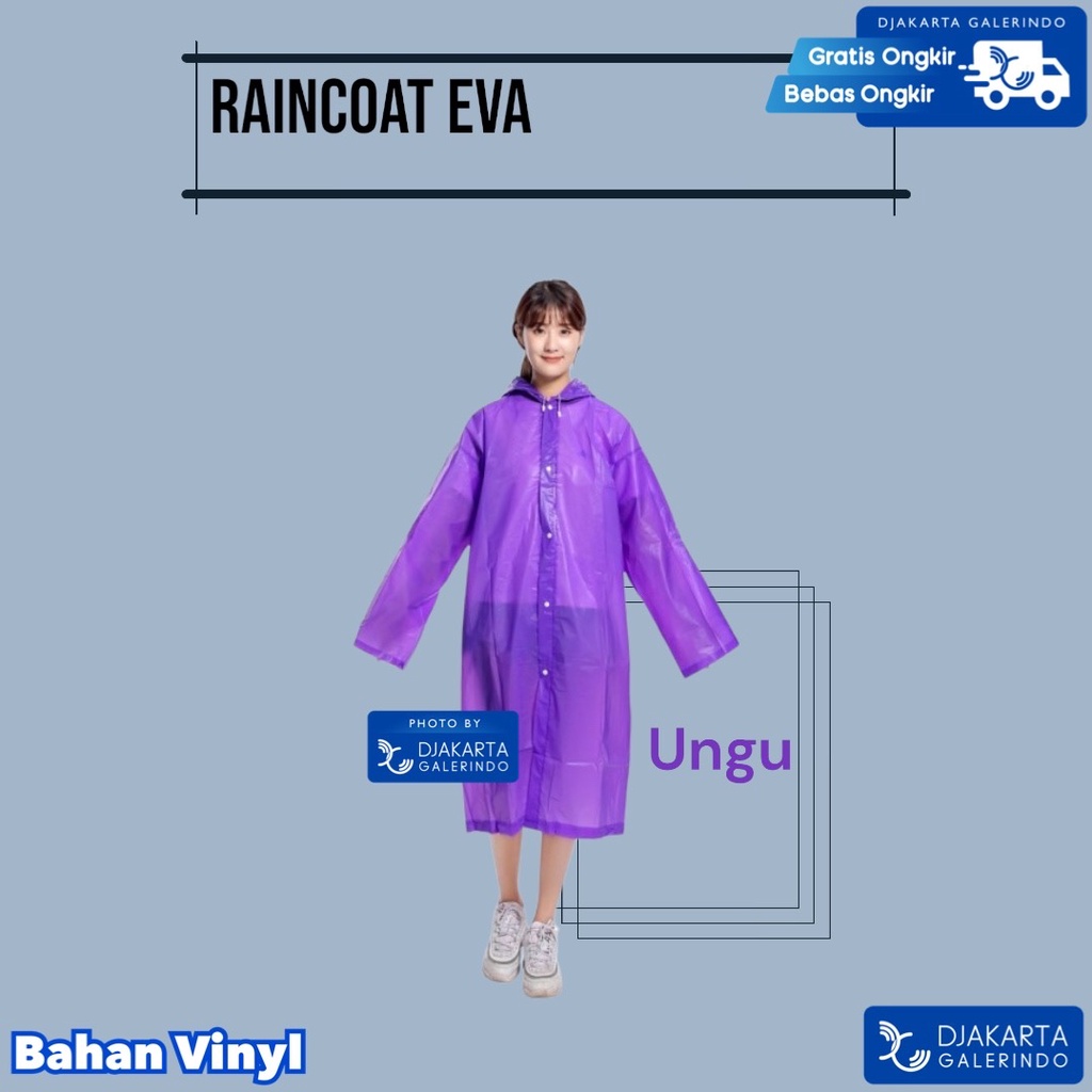 Jas Hujan EVA Tebal Bahan Vinyl Raincoat Topi light Weitght Ringan Pria Wanita
